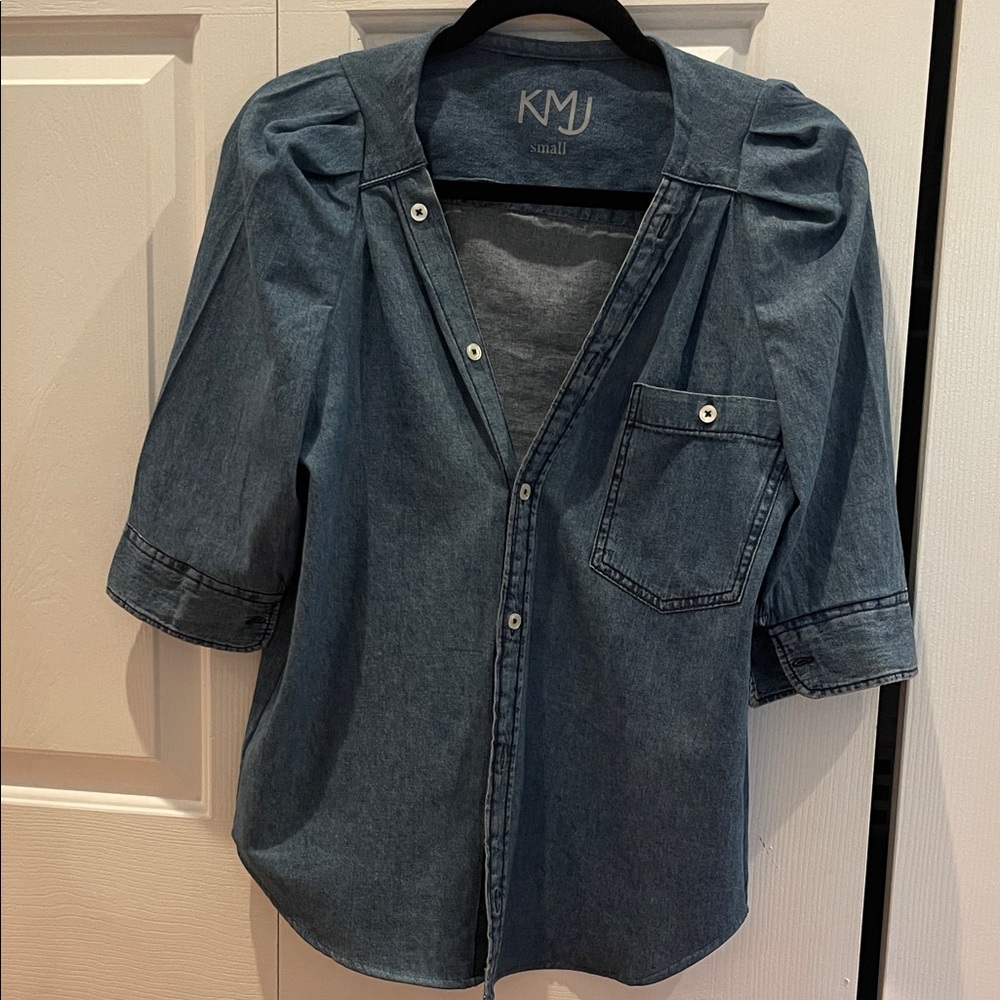 KMJ Women's Denim Button Down Shirt - Bon Voyage -Small